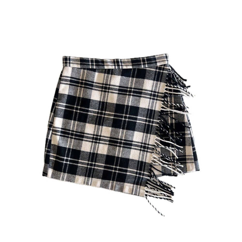 ANTONIO MELANI Plaid Fringe Mini Skirt Black White – Size 2